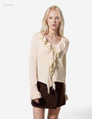 Cardigan - &Auml;rmel mit Volants - wei&szlig;