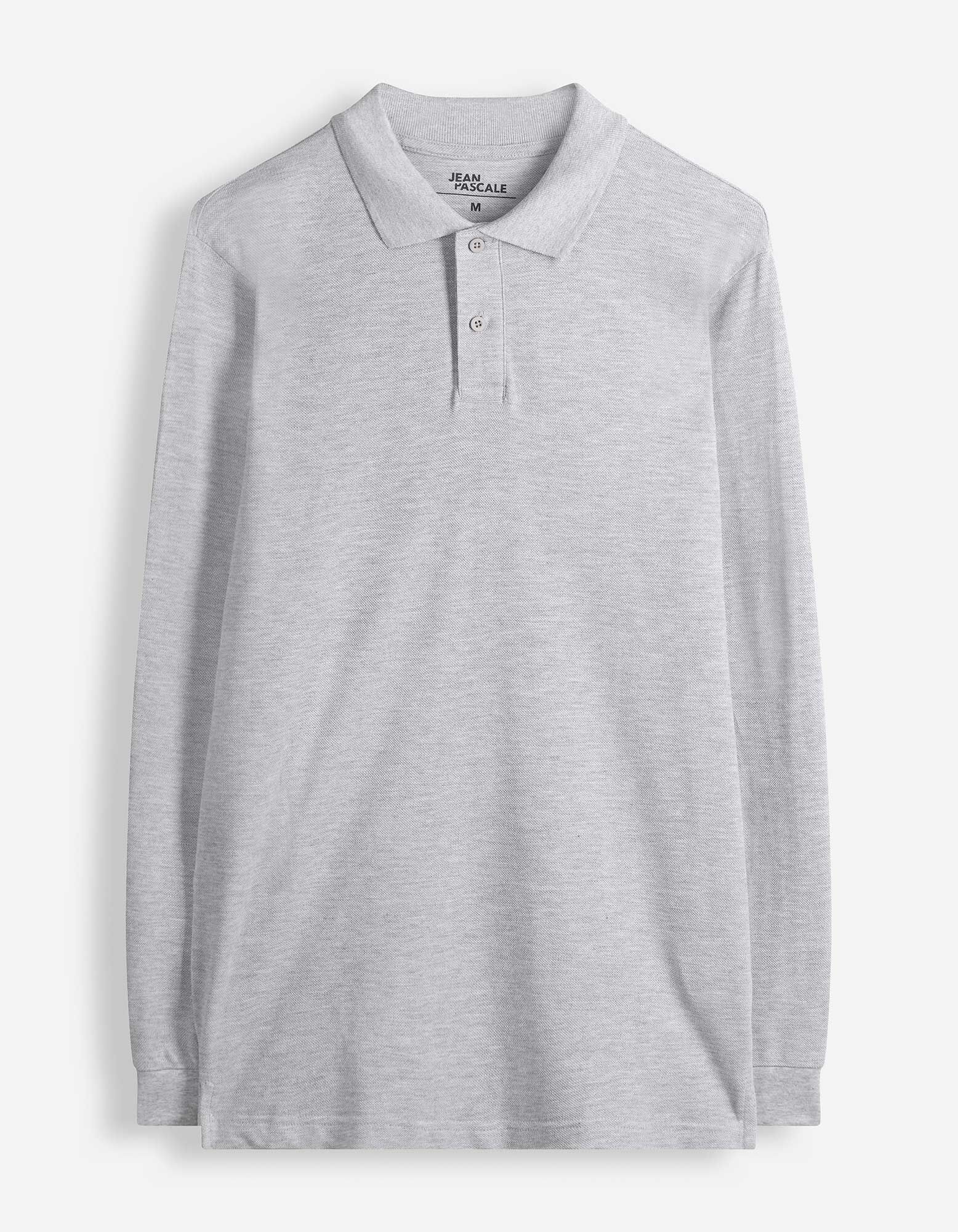 Langarmshirt - Polokragen - Hellgrau