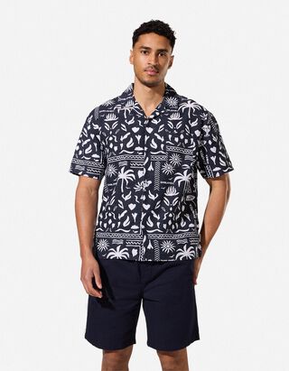 Hemd - Allover-Print - Dunkelblau