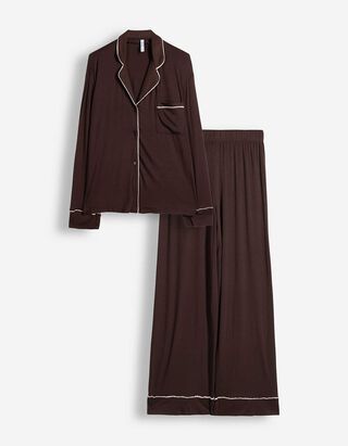 Pyjama Set aus Shirt und Hose - Viskose-Mix - Braun
