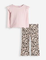 Ensemble t-shirt &agrave; manches longues et leggings - Imprim&eacute; all-over - Rose