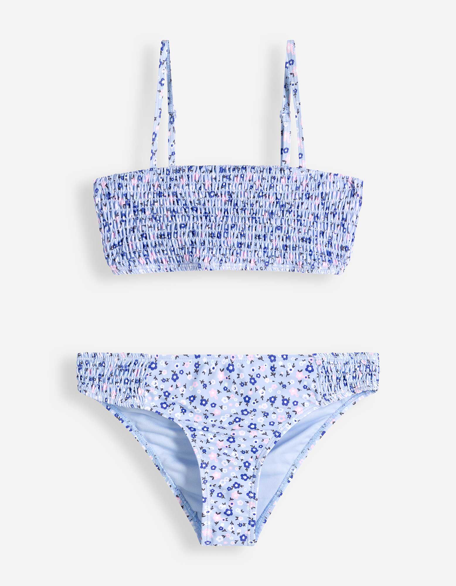 Ensemble haut de bikini et slip de bikini - Motif floral - Bleu clair