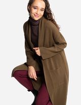 długi kardigan - naszyte kieszenie - ciemny zielony