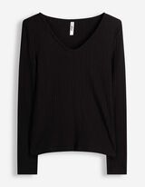 Langarmshirt - V-Ausschnitt - Schwarz