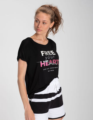 T-shirt - Viscose m&eacute;lang&eacute;e - Noir