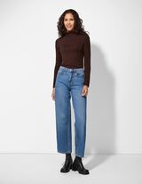 Tričko s dlhými rukávmi - Rolákový golier - tmavohneda