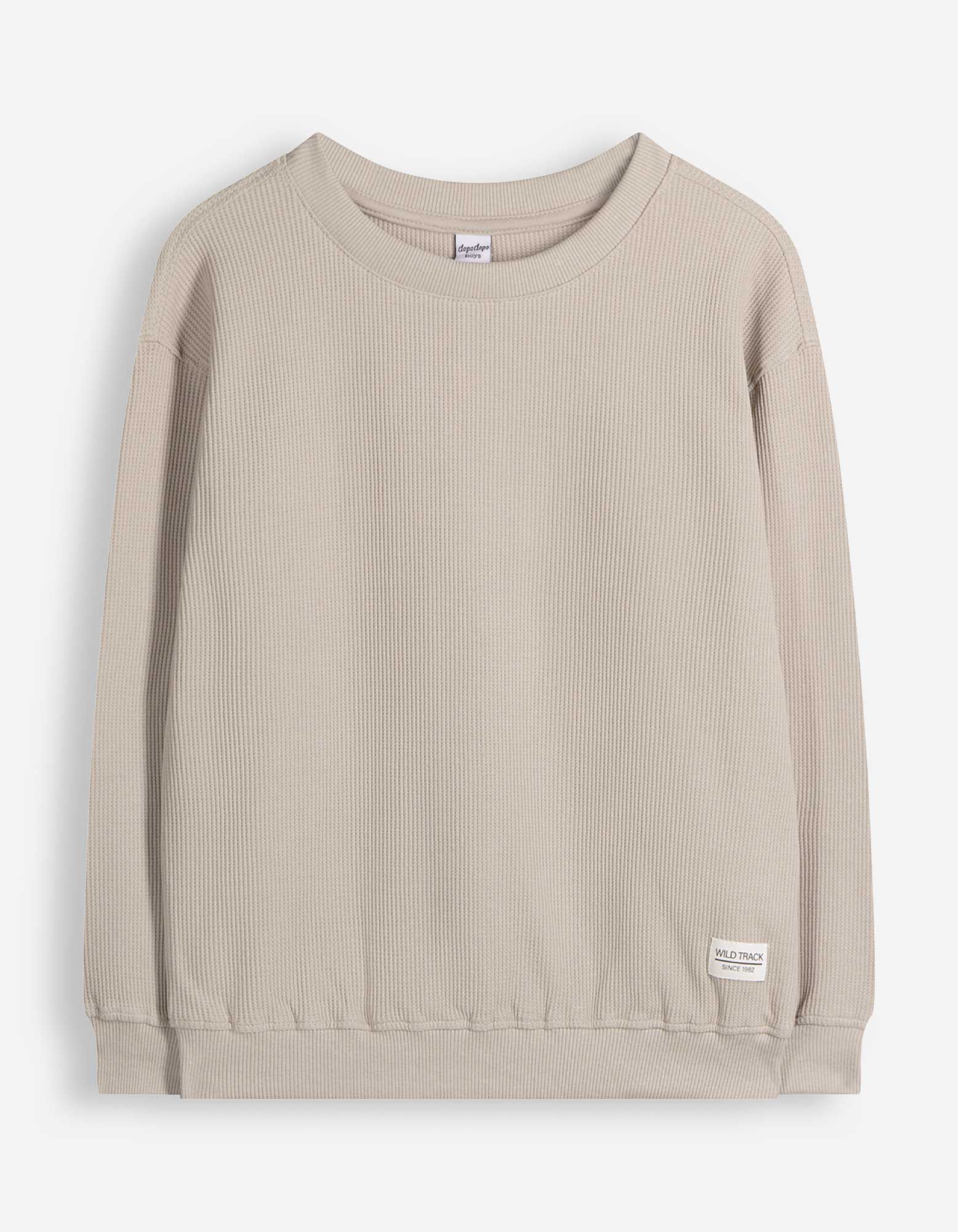 Sweatshirt - Waffelstruktur - Beige