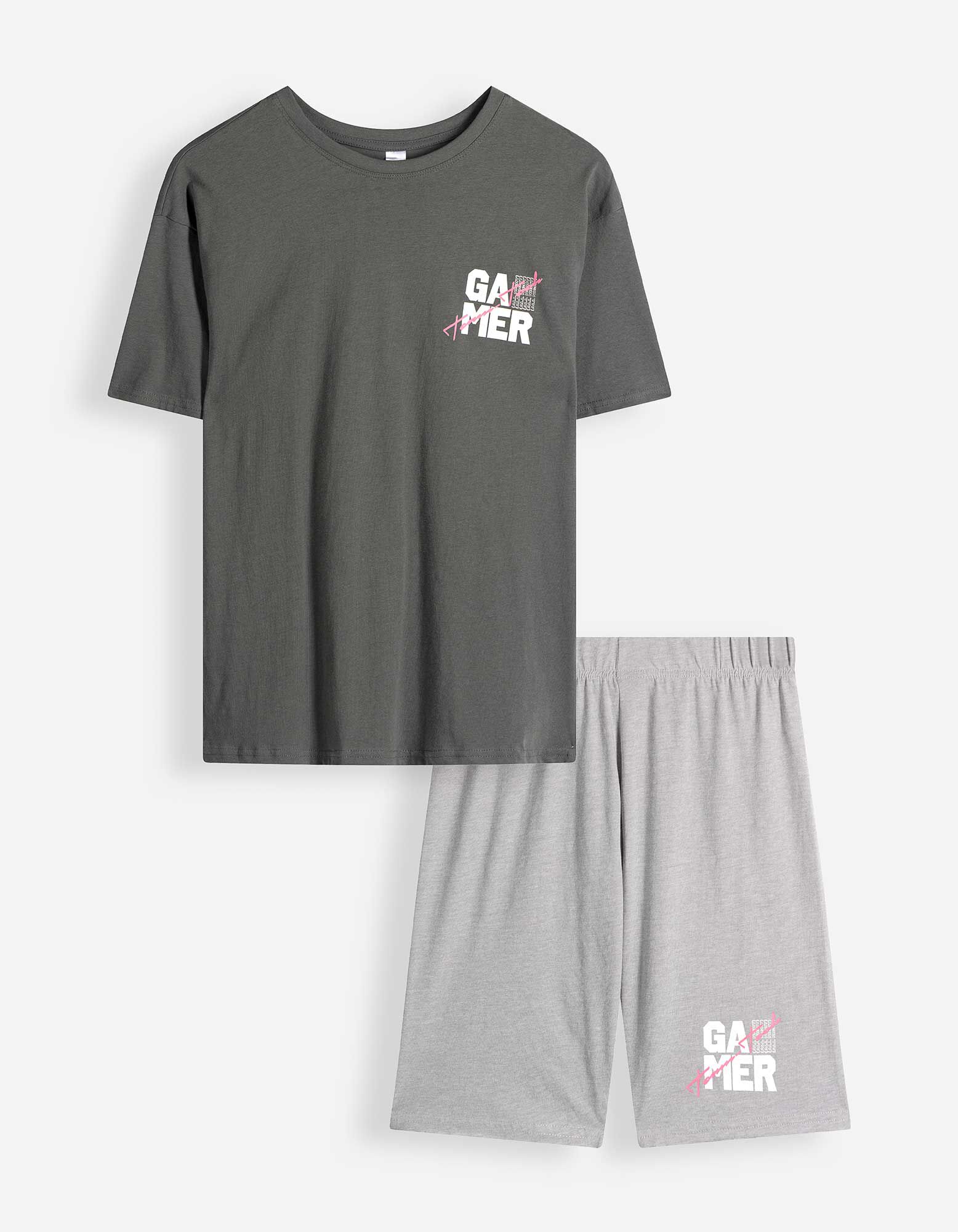 Pyjama Set aus Shirt und Shorts - Mustermix - Bunt