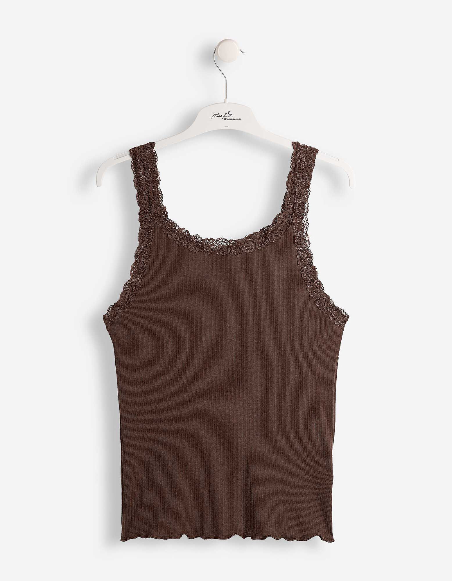 Tanktop - Met kant - Donkerbruin