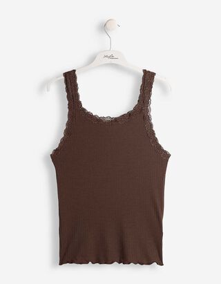 Tanktop - Met kant - Donkerbruin