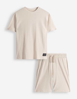 Set aus T-Shirt und Hose - Piqu&eacute; - hellgrau