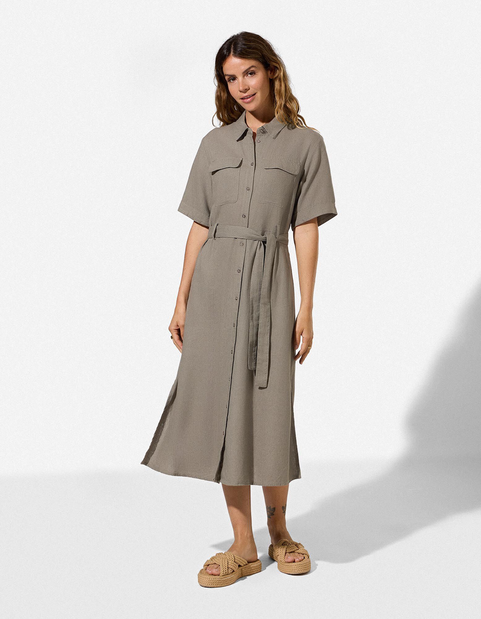 Jurk - Linnenlook - groen