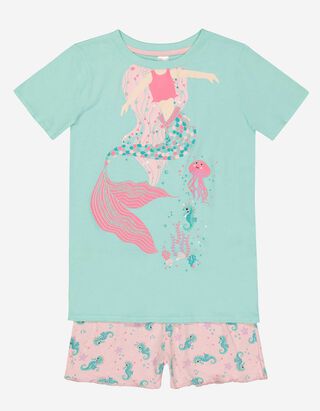 Pyjama set van shirt en shorts - Print - turkoois