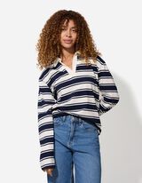 Pololangarmshirt - Streifen - weiß