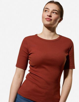 T-Shirt - Rippenstruktur - braun