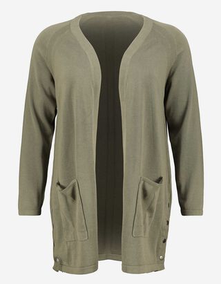 Cardigan long - Coton - Vert fonc&eacute;