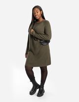 Pletena haljina - Mešavina viskoze - tamno-zelena