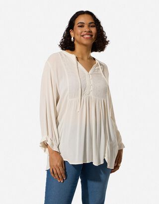 Blouse - Broderies - Blanc cass&eacute;