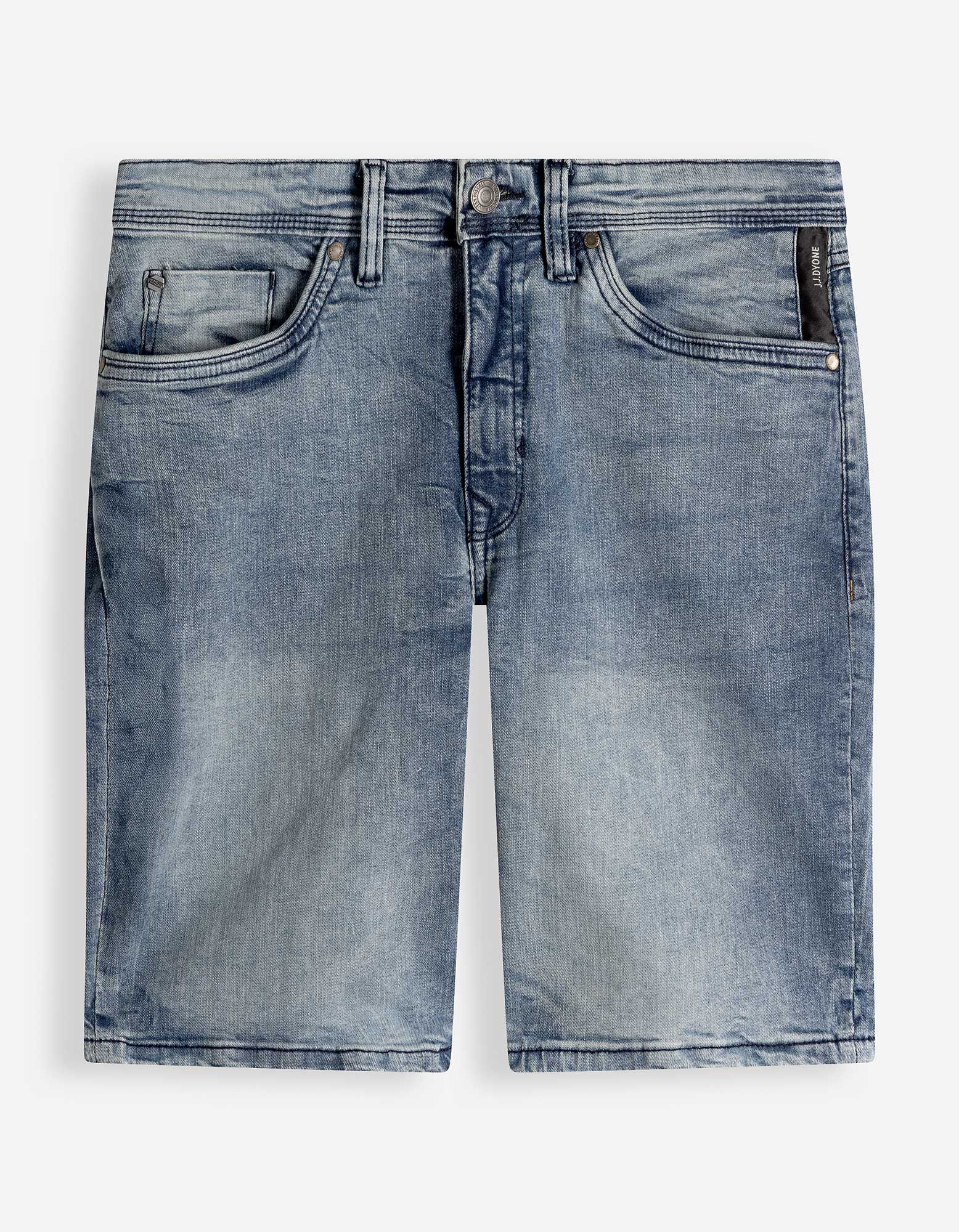 Short en jean - effet d&eacute;lav&eacute; - Bleu