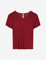 T-shirt - Geribde structuur - donkerrood