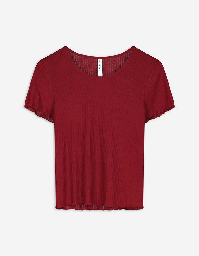 T-shirt - Geribde structuur - donkerrood