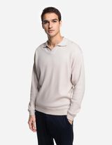 Tričko s dlhými rukávmi - Košeľový golier - bezova