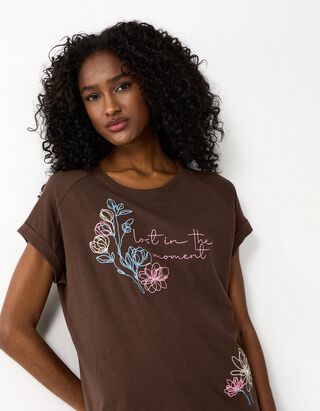 T-Shirt - Stickerei - Braun