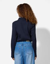 Majica z dolgimi rokavi - Rebrasta tekstura - temno modra