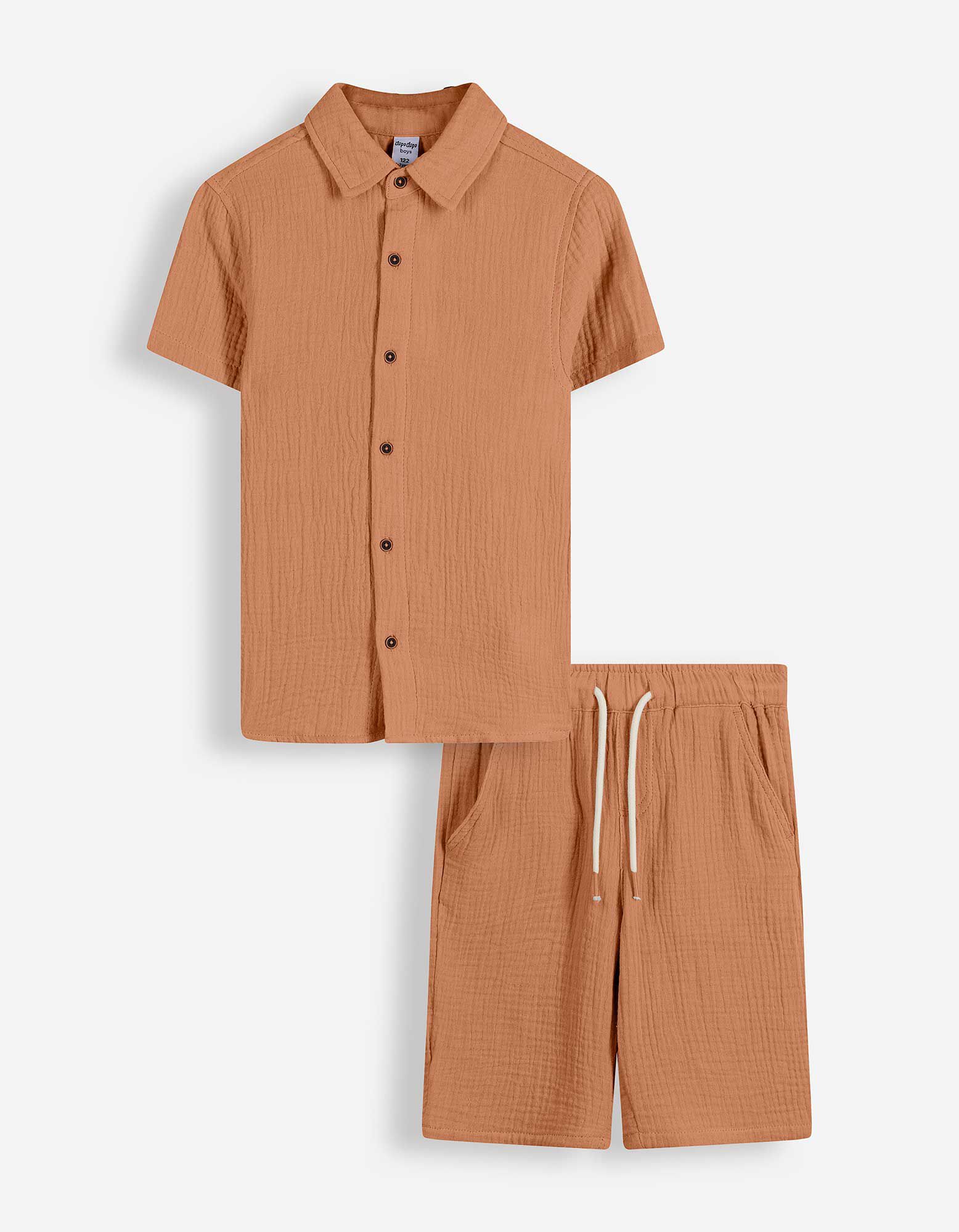 Set aus Hemd und Shorts - Musselin - Braun