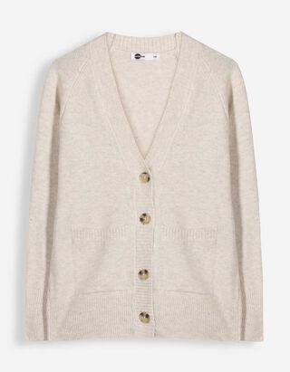 Strickjacke - Aufgesetze Taschen - Hellgelb