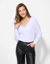 Langarmshirt - Spitzenbesatz - wei&szlig;