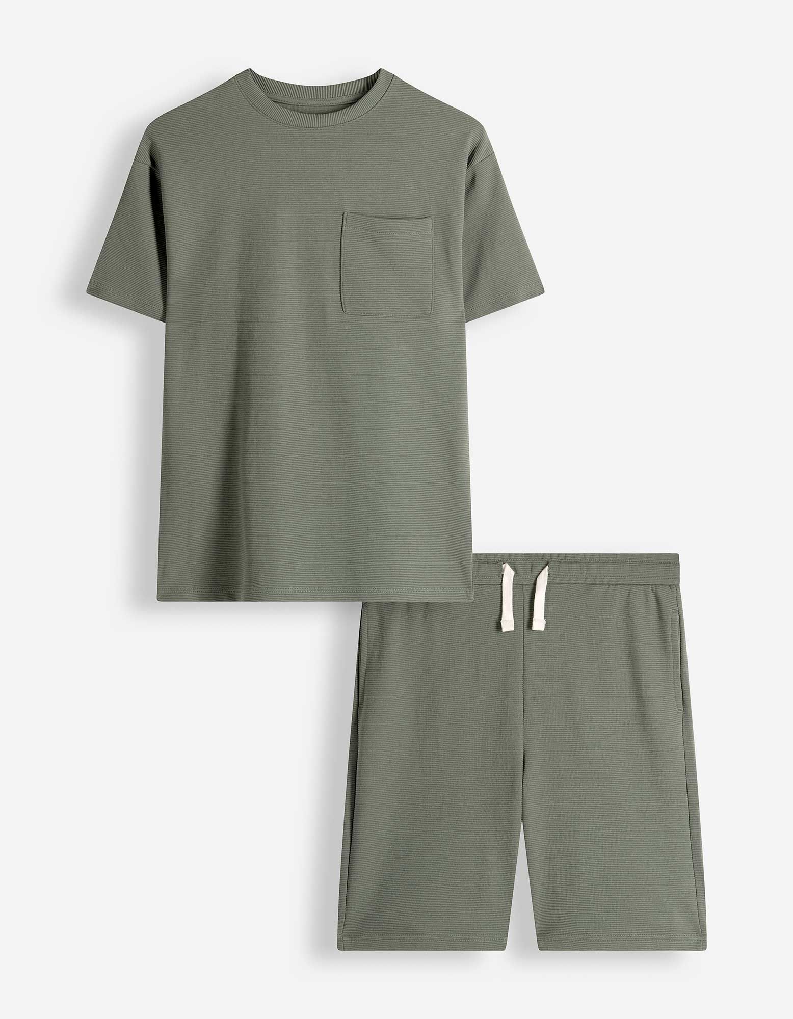 Set van T-shirt en broek - Geribd - donkergroen