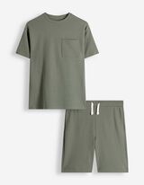 Set van T-shirt en broek - Geribd - donkergroen