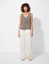 Kalhoty s širokými nohavicemi - Elastický pas - bílá