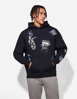 Sweatshirt - Allover-Print - dunkelgrau