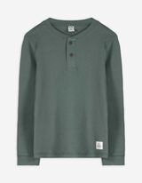 Langarmshirt - Henley-Ausschnitt - grün