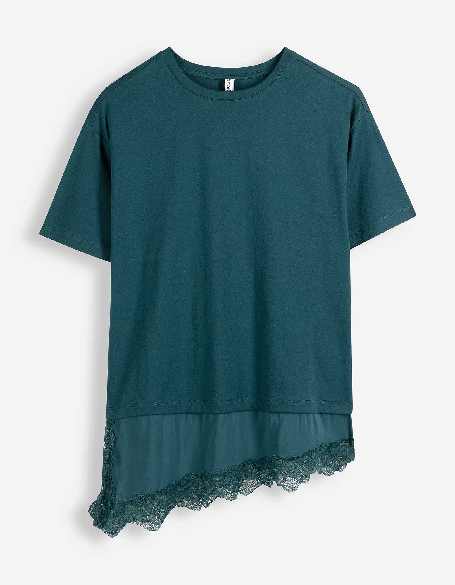 T-Shirt - Spitzenbesatz - Petrol