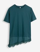 T-Shirt - Spitzenbesatz - Petrol