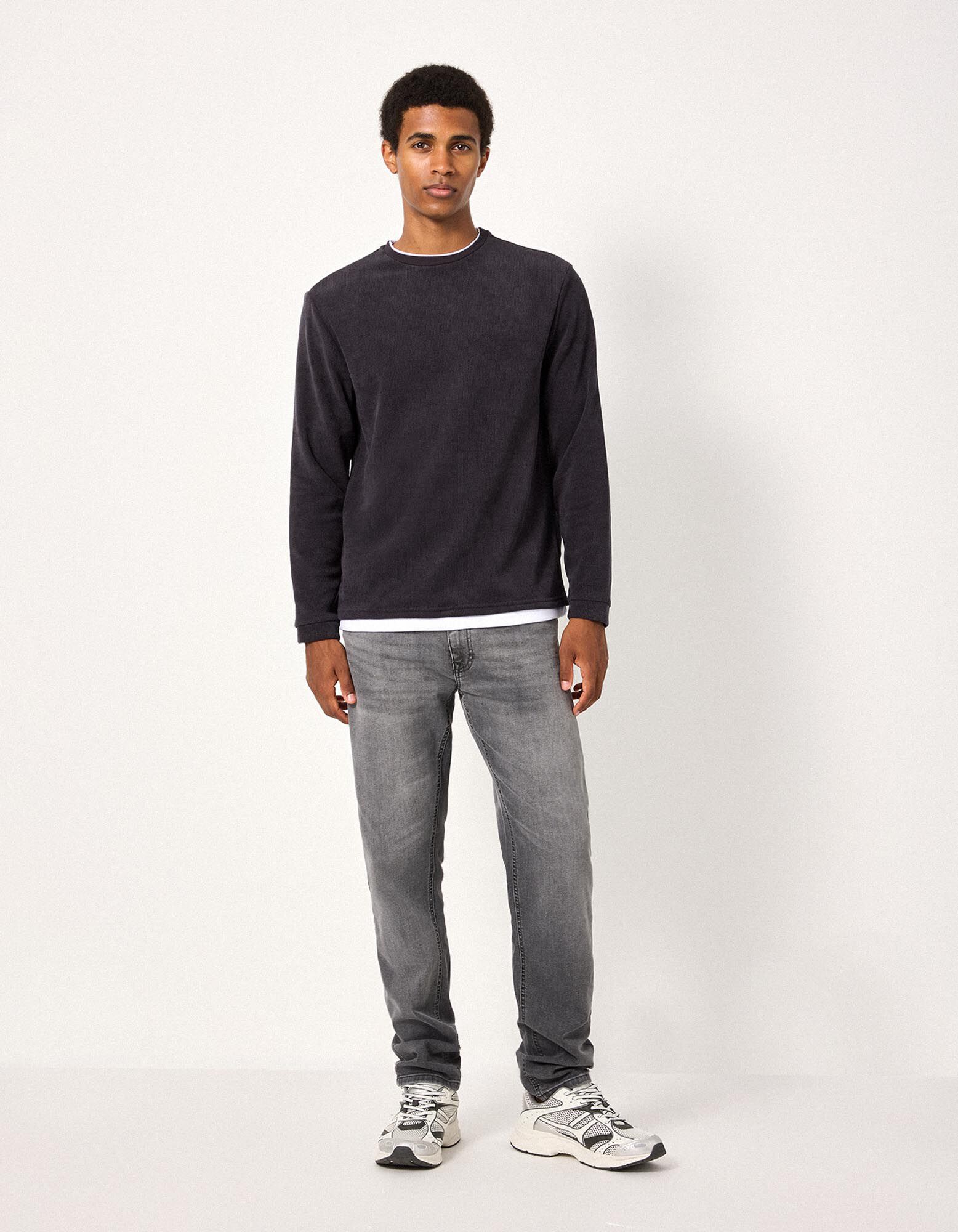 Langarmshirt - Double-Layer-Look - Dunkelgrau