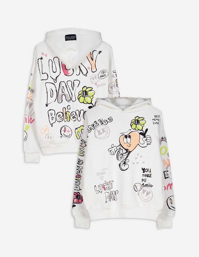 Hoodie - Allover-Print - weiß