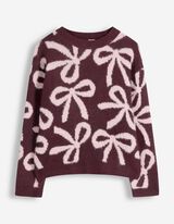 Pullover - Schleifenapplikation - Dunkelrot