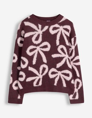Pullover - Schleifenapplikation - Dunkelrot