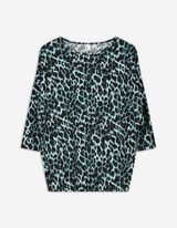 Langarmshirt - Leopardenmuster - grün