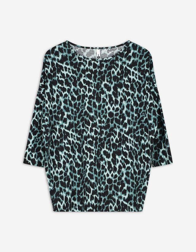 Langarmshirt - Leopardenmuster - grün