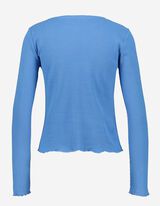 T-shirt &agrave; manches longues - Ourlet coquille - Bleu clair