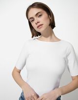 Pletena bluza - Izrez u obliku čamca - bela