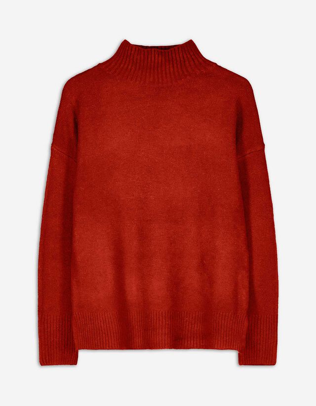 Pulover de tricot - Guler cu guler cocteil - Rosu inchis