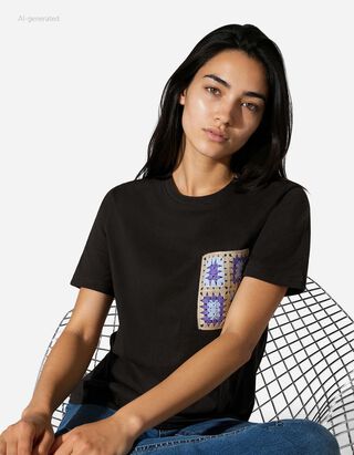 T-Shirt - H&auml;kelspitze - schwarz