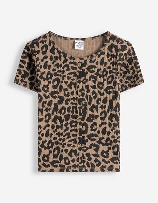 T-shirt - Patte de boutonnage - beige