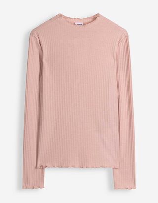 Langarmshirt - Rippenstruktur - Rosa